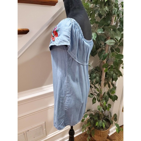 Divided Women Blue Floral 100% Lyocell Off The Shoulder Casual Top Blouse Size 2 - Picture 5 of 12